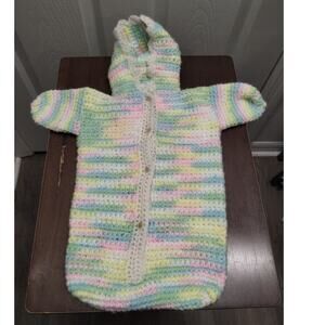 Vintage Handmade Pastel Multicolor Newborn Baby Bunting Hooded Sleeper Sack